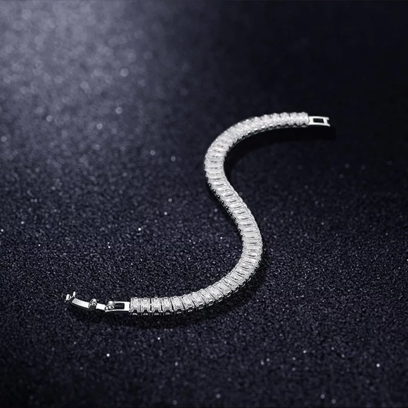 Rectangular Baguette Diamond CZ Tennis Bracelet 110 - Picture 4 of 7